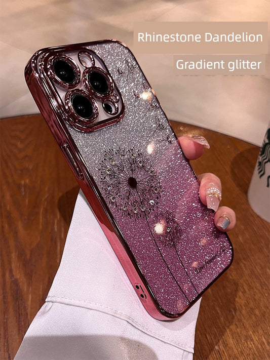 New Arrival Gradient Glitter Dandelion for Apple 15promax Phone Case 14pm Transparent 13 Silicone All-Inclusive Iphone12pro Fancy 11 Couple Women Plus Drop-Resistant 15 Soft Cover