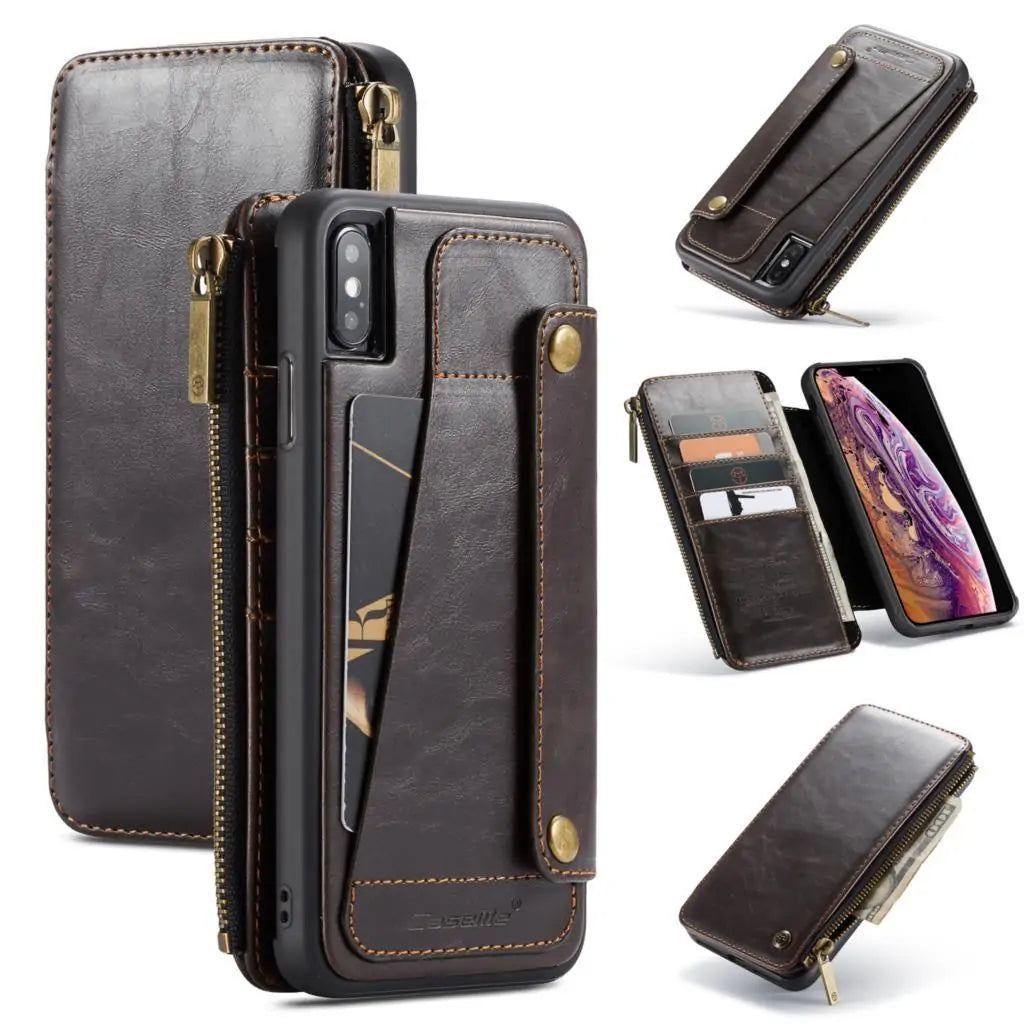 Zipper Flip Wallet Leather Case For iPhones